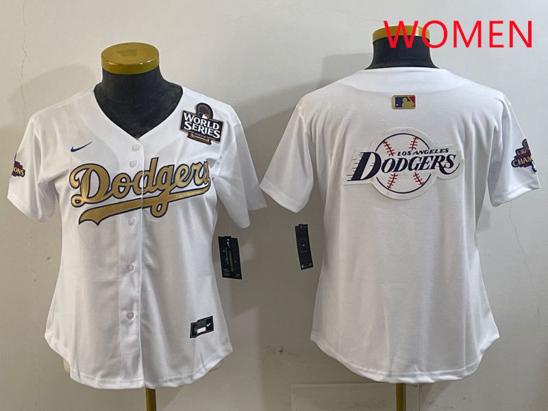 Women Los Angeles Dodgers Blank White Champion gold character 2025 Nike MLB Jersey style 26